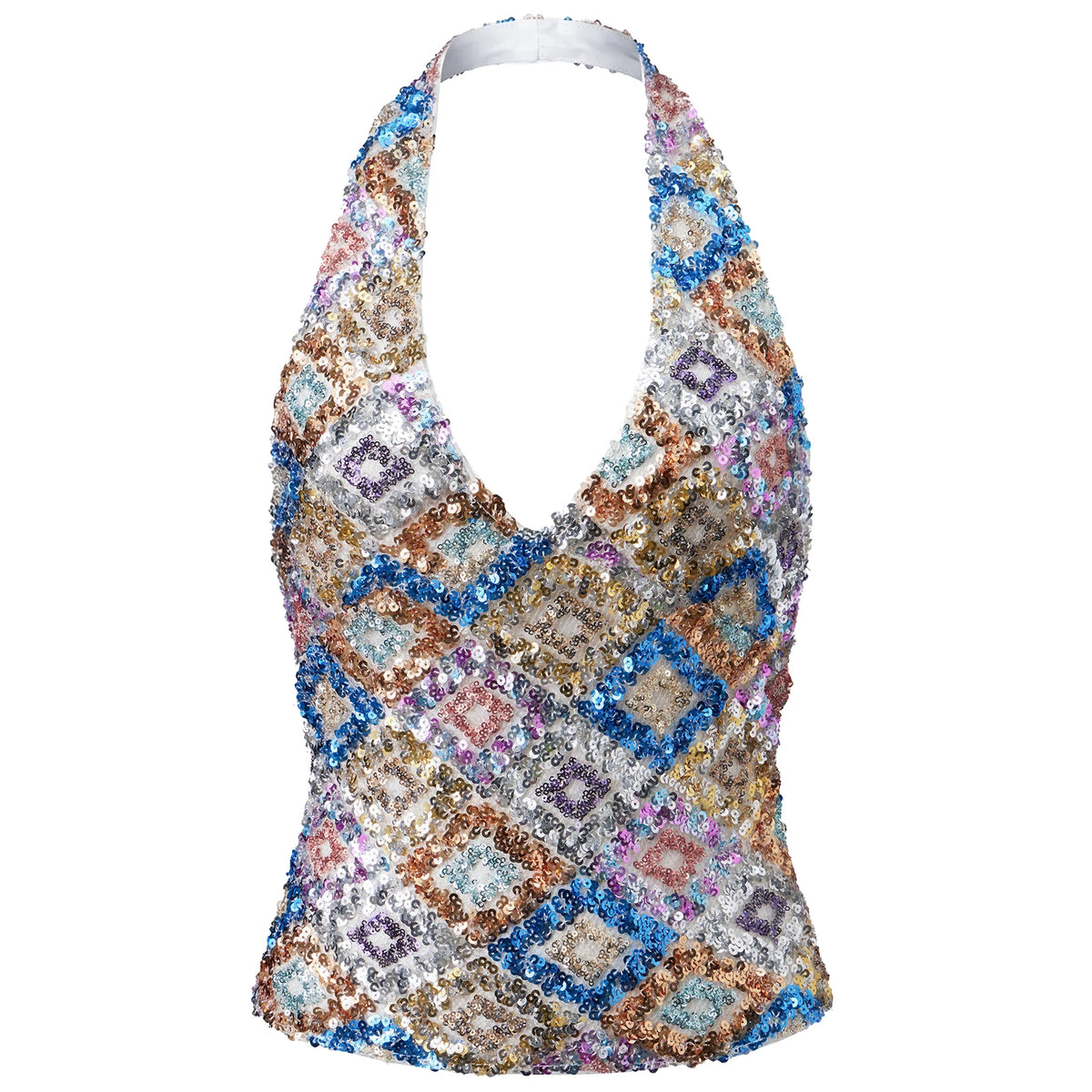 Summer Women Sequin Vest Open Back Sleeveless Halter Slim Fit Tank Tops Sexy Fashion Street Retro Corset Shirts