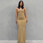 2024 Summer Dresses For Women Sexy Spaghetti Strap Black Long Dress Y2k Sleeveless Solid Skinny Bodycon Trumpet Maxi Vestidos