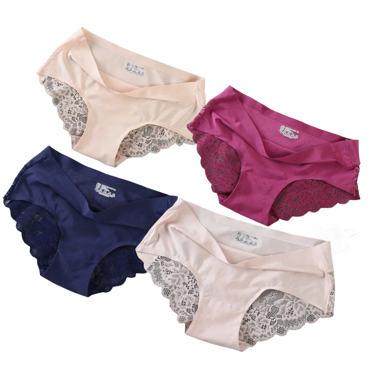 4Pcs/Set Panties Sexy Briefs Lace Trims Panties For Women Comfort Breathable Panty Low-Rise Lingerie M-XXL Ice Silk Underwear