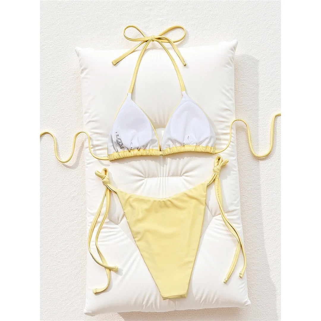 Sexy Dots Halter Bikini Women Swimwear Female Swimsuit Two-Pieces Bikini Set Strappy High Cut Leg Bather Bathing Suit Swim V8159