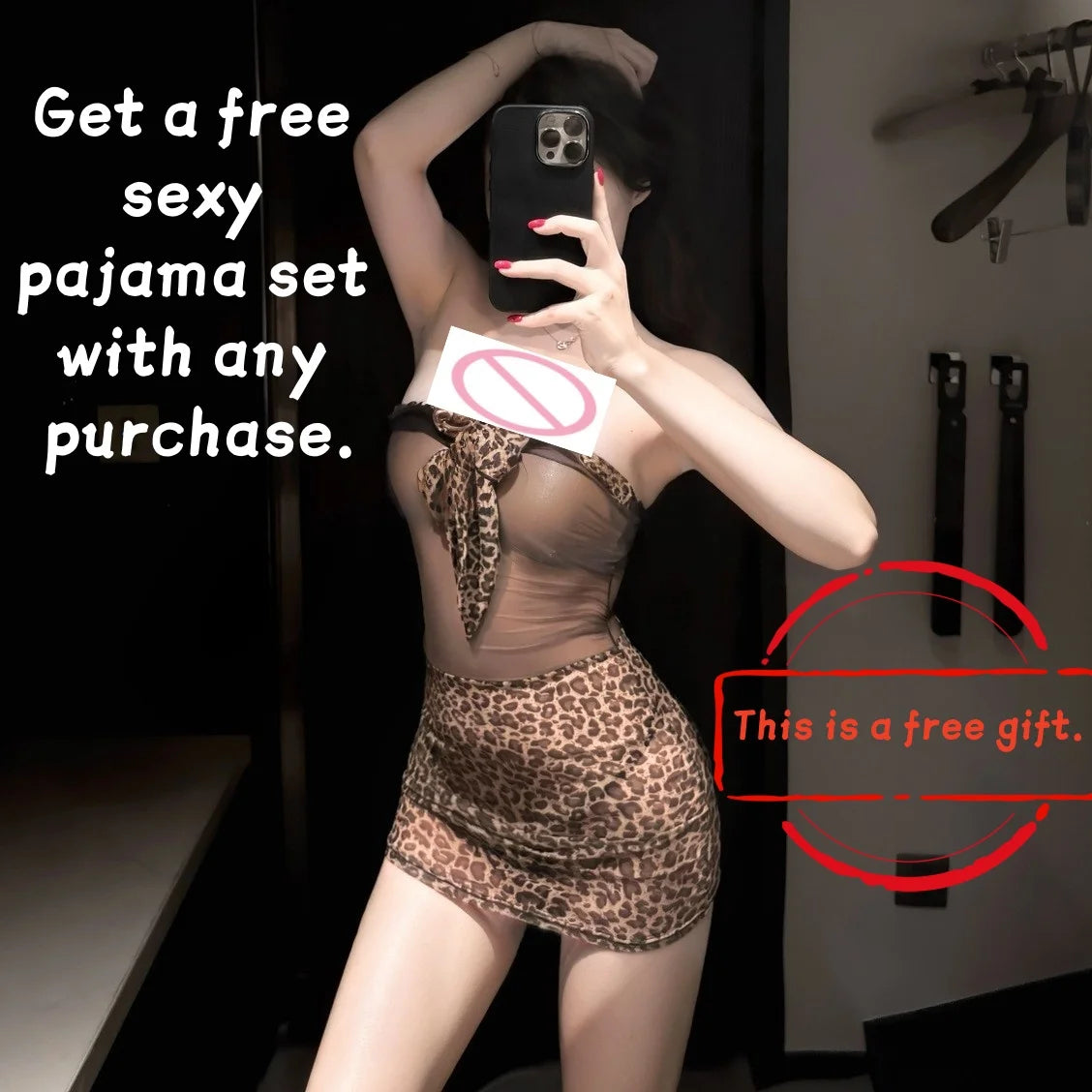 Leopard print sexy nightgown with underwire push-up jumpsuit and apron set | Free Pajamas w/ Purchase