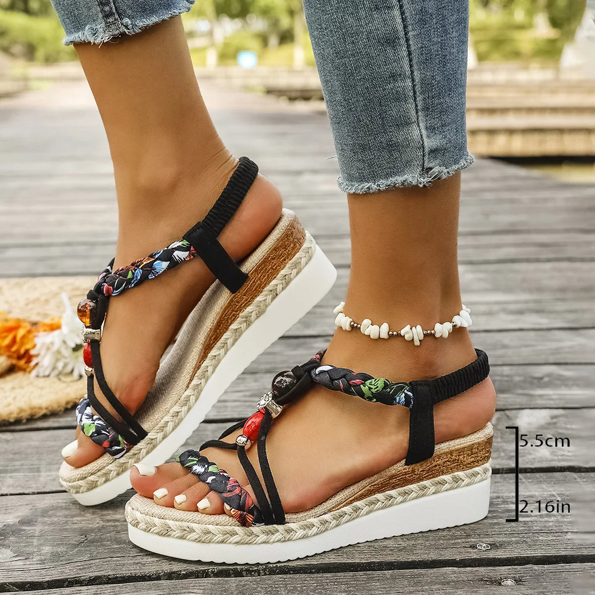 Fashion T-Strap Platform SandalsWomen New Mix Color Elastic Band Wedge Sandals Woman Summer Daily Open Toe Sandalias Female