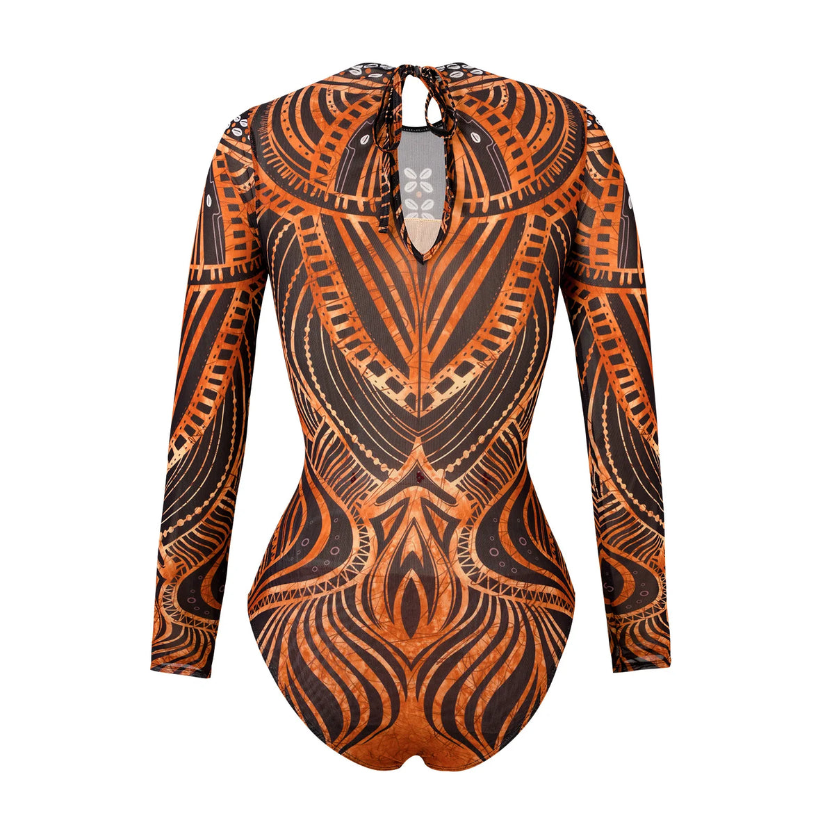 2025 Sexy Women's Retro Print Scoop Neck Padded Long Sleeve One Piece Swimsuits High Cut Bathing Suits Swimwear Bodysuit