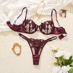 Embroidered Print Pajama Set - A Set Featuring a Floral Design Suitable for Women, a Sexy Bra ZA824031