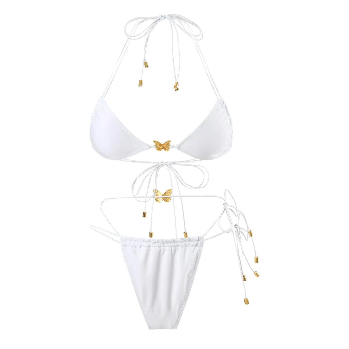 Solid Color Stretch Rope Butterfly Jewelry Bikini Sexy Split Triangle Bag Straps Swimsuit Women Maillot De Bain Femme 2 Pieces