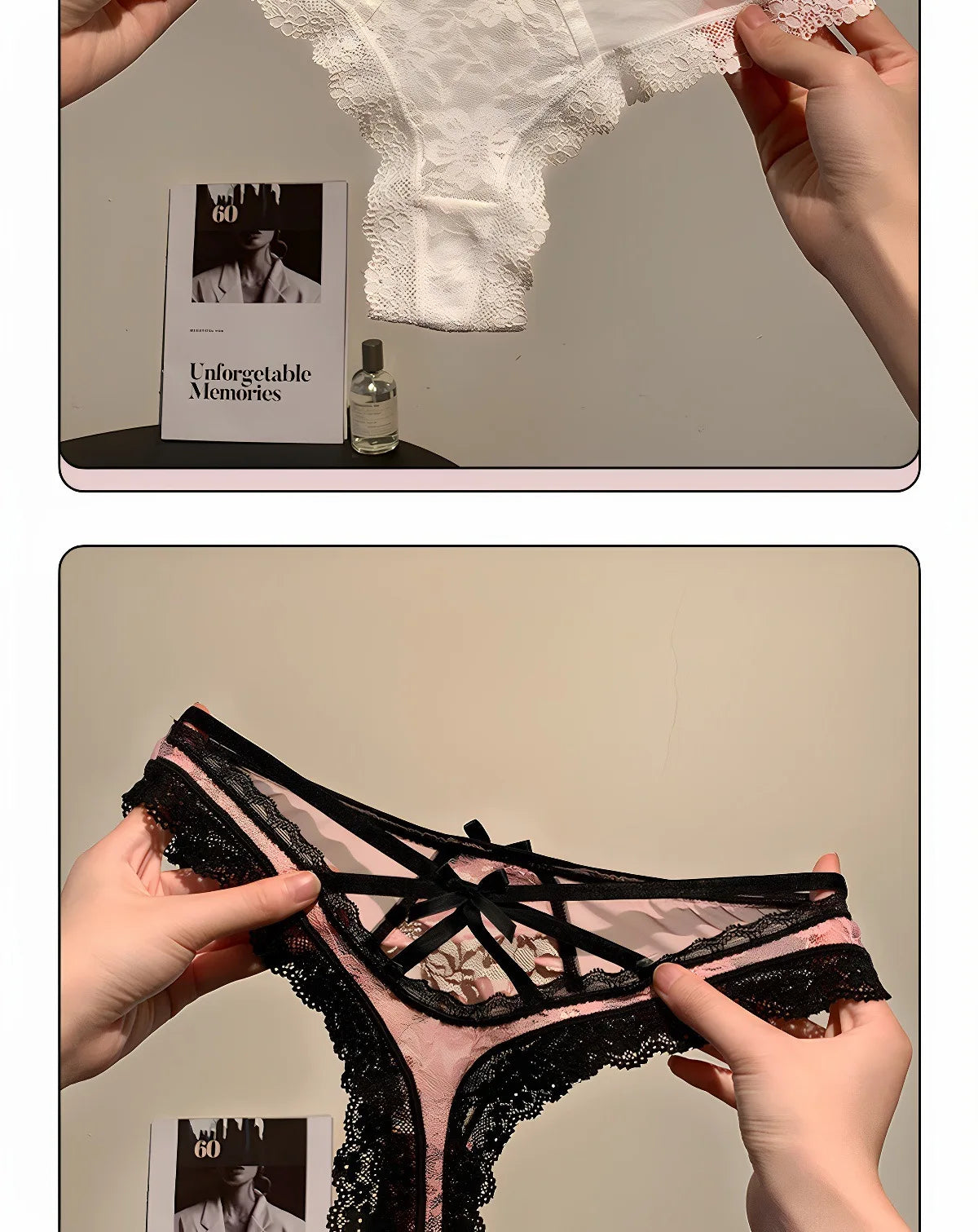 Women’s Flower Embroidery Sexy Thong Spicy Girl Lace Transparent Underpants Thin Summer Hollow Out Panties Bow Briefs