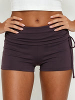 Women Workout Shorts High Waist Foldover Drawstring Bodycon Shorts for Gym Fitness Running Sporty Daily Casual Short Pants