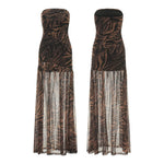 Women’s Tube Top Dress Bohemian Printed Strapless Mesh High Slit Long Dress Summer Evening Party Beach Sexy Club Dresses Summer