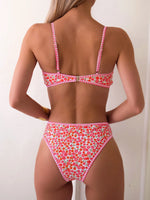 Rose Red Flower Print Bikini Set Women 2026 Summer New High Waist 2 Piece Swimsuit V-neck Bra Push Suspender Backless Swimwear