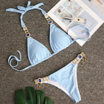 Luxury Rhinestone Bikini Women 2025 Sexy Orange Yellow Crystal Diamond Push Up Thong Swimsuit Beach Bathing Suit Tanga Swimwear