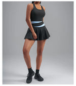 Women's Color Blocked Tennis Dresses Women Hollow Back Cross One Piece Sports Suits Built in Shorts with Pocket Yoga Golf Skirt