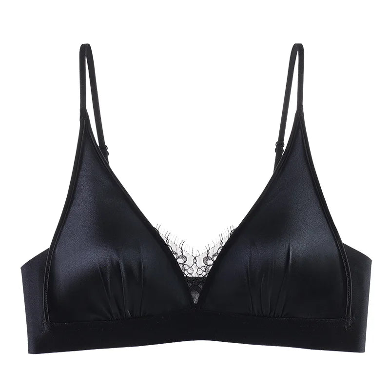 French Elegant Bra Lingerie Wirefree Bra Luxury Satin Bralette for Small Chest Summer Thin Lace Bra Elegant Comfort Bralette