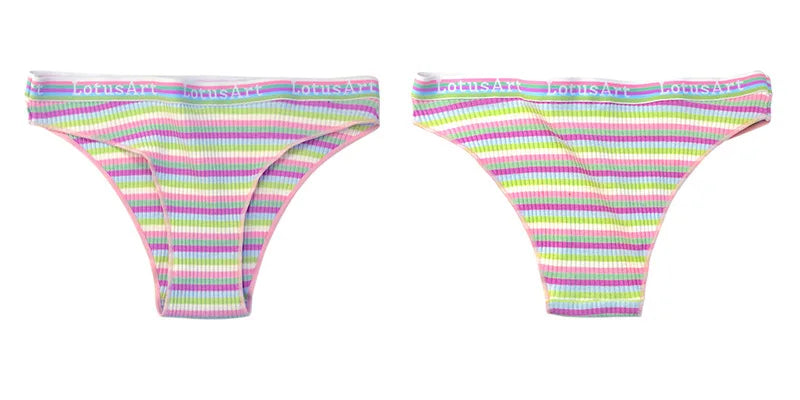 6PCS/Set Cotton Panties For Women Striped Briefs Low Waist Bottoms Female Sports Underpants Seamless Underwear Sexy Lingerie