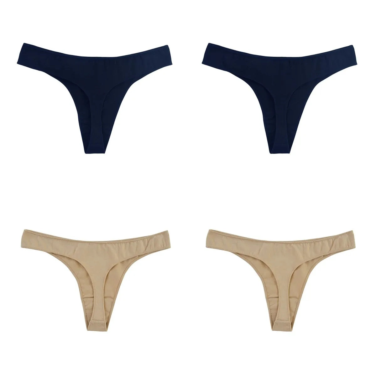 4Pcs/Set Cotton Panties Women Low-Rise Thong G-string Solid Breathable Stretchy Underwear Ladies Sexy T-back Lingerie M-XL