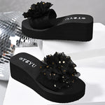 Mesh Big Flower Wedges Slippers Women Plus Size 43 Gold Sequins Platform Sandals Woman 2026 Summer Thick Sole Casual Slides
