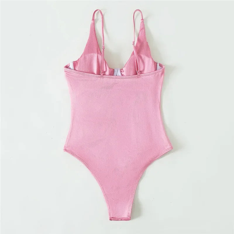 Sexy Pink Push Up Ladies Swimwear One Piece Swimsuit Women 2026 Underwired Bodysuits Bathers High Cut Bathing Swimming Suit Wear