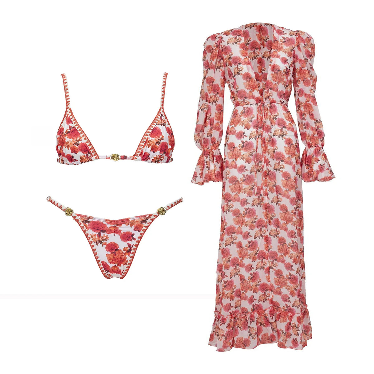 Floral 3Pcs Bikinis Sexy Women Swimsuits Female Push Up Swimwear Micro Bikini Set Bathingsuit Swim Suit Beachwear Print Biquini