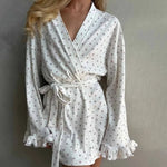 New women's sleepwear sweet home clothes loose heart printed casual long sleeved lace autumn and winter lace up nightgown Y2K