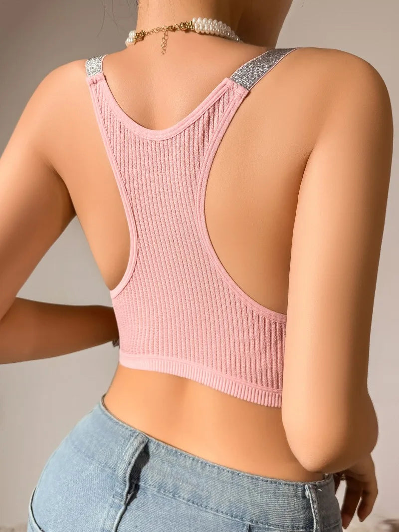 Sexy Sports Bras Fitness Women Underwear Yoga Crop Tank Top Ribbed Backless Lingerie Bras Comfortable Push Up Bralette Chic Vest