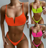 4 Colors Sexy Bikini Women Swimwear Swimsuit Small V-neck Solid Beach Bikinis Set Bathing Suit Female Stroje Kapielowe Damskie