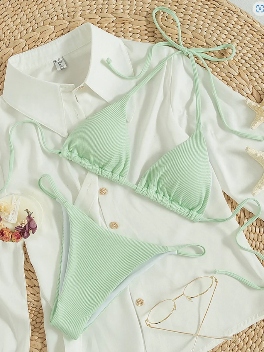 String Thong Bikinis 2025 Women Sexy Triangle Swimsuit Brazil Tong Swimwear Female Padded Bathing Swimming Suit Beachwear Summer