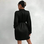 Party Club Short Dress Women's Satin Shirt Dress V Neck Long Sleeve Wrap Dresses Casual Tie Waist Mini Dress