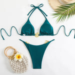 Sexy Black Bikini Set Women Green Metal Ring Designer Push Up Swimwear 2025 Brazilian Beach Bathing Suit Thong Swimsuit Biquini