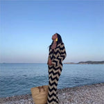 Knitted Dress Leace-up Vestido Dresses 2025 Woman Beach Hollow Out Slim Vacation Beachwear Temperament Long Sleeves Holiday Sexy