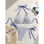 Wrinkled Halter Two-Pieces Bikini Set Bikini Female Swimsuit Women Swimwear Strappy High Cut Leg Bathing Suit Bather Swim V7043