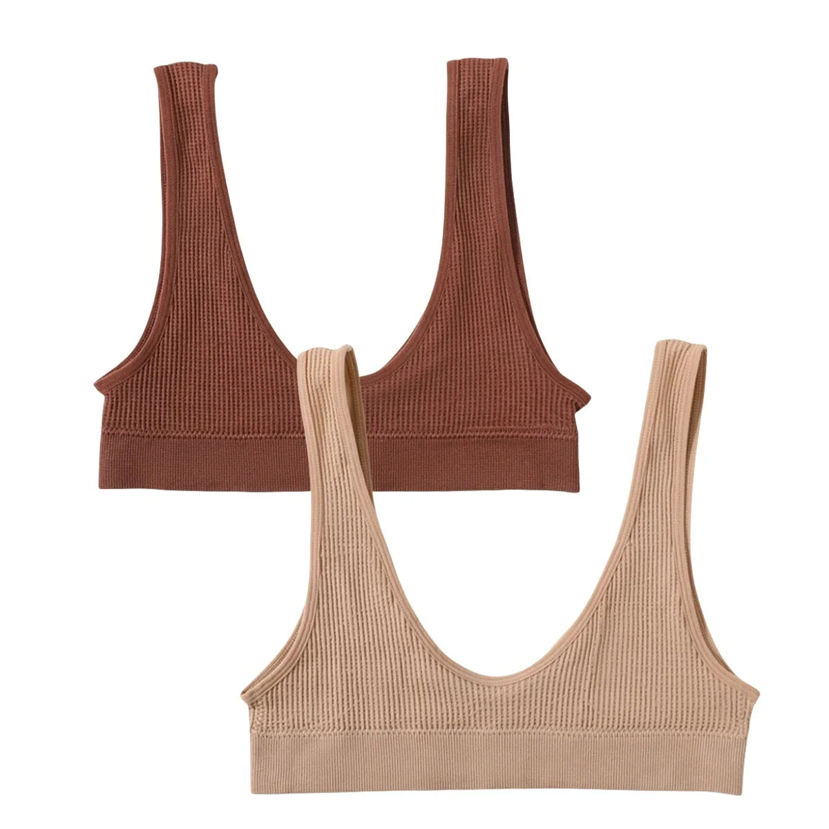 2Pcs/Set Women Non-wire Bra Crop Top Seamless Underwear Female Plunge Bra Tops Ribbed Sexy Lingerie Sports Intimates