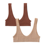 2Pcs/Set Women Non-wire Bra Crop Top Seamless Underwear Female Plunge Bra Tops Ribbed Sexy Lingerie Sports Intimates