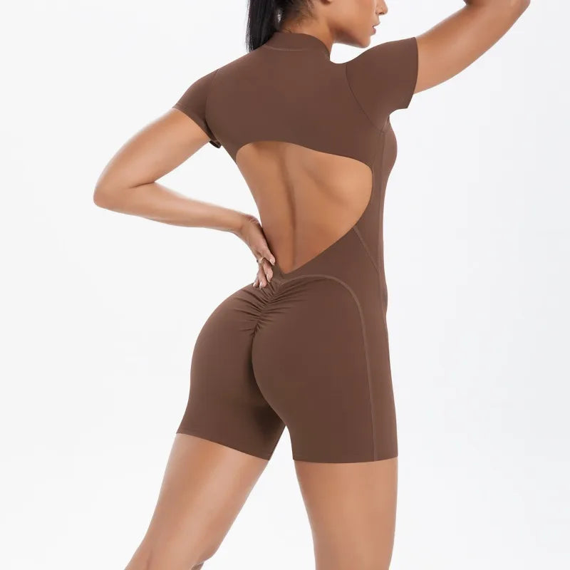 Women's Seamless Yoga Jumpsuits Sports Fitness Zipper Open Beauty Back Hip-lifting One-Piece Running Training Workout Bodysuits