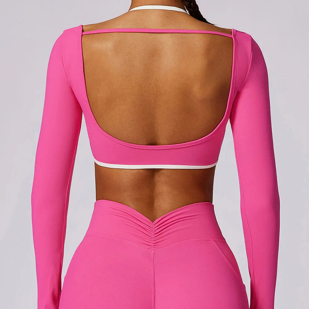 Women's Long Sleeve Top Hollowing Out Yoga Shirts Running T-Shirt Workout Running Fitness Gym Sports Top Training Crop Top