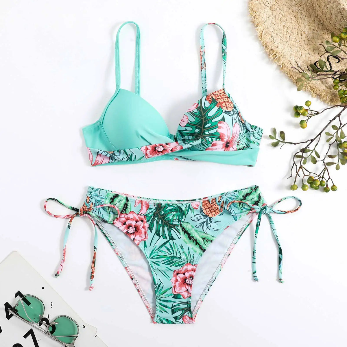 2025 Push Up Bikini Printed Swimsuit Women Sexy Strappy Swimwear Female Color Block Bathers Bathing Swimming Swim Suit Beachwear