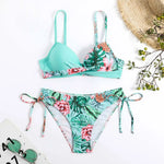 2025 Push Up Bikini Printed Swimsuit Women Sexy Strappy Swimwear Female Color Block Bathers Bathing Swimming Swim Suit Beachwear