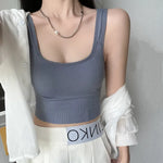 Women Crop Top Padded Tank Top Sports Bra Seamless Underwear Summer Fitness Casual Streetwear Camisole Removable Pads