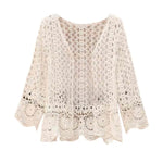 3/4 Sleeve Hollow Out Open Front Sheer Sweater Crochet Cardigan for Women Lightweight Boho Summer Beach Knit Shrug