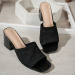 High Heeled Slippers Summer New Square Toe Open Toe Mesh Breathable Non-Slip Wear-Resistant Block Heel Sandals