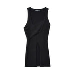 Stylish Cross-over Irregular Neckline Sleeveless Knitted Vest For Women Niche Sexy Slit Slim-fit Top CasualPure Desire 0FY1