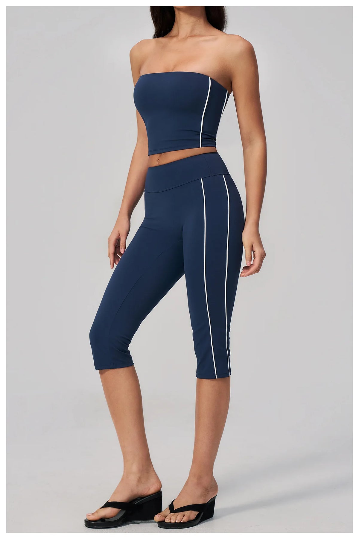 Color Blocked Strapless Yoga Suit 2 Pieces Women Sports Bra High Waist Leggings Fitness Suit Outwear Running Push Up Tracksuit
