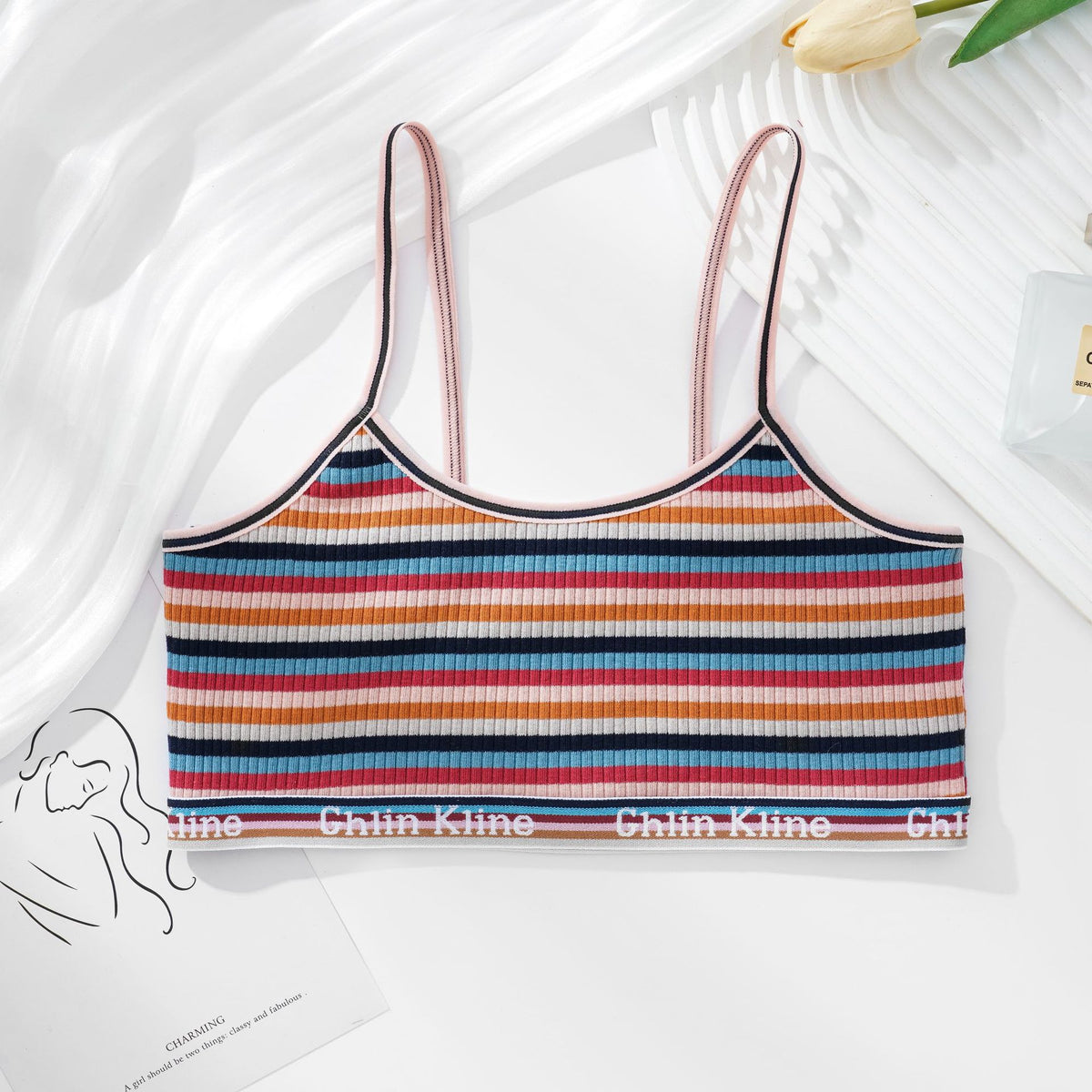Women Non-wire Bras Female Cotton Bra Tops Striped Crop Top Small Breast Breathable Push Up Bra Comfort Girl Underwear