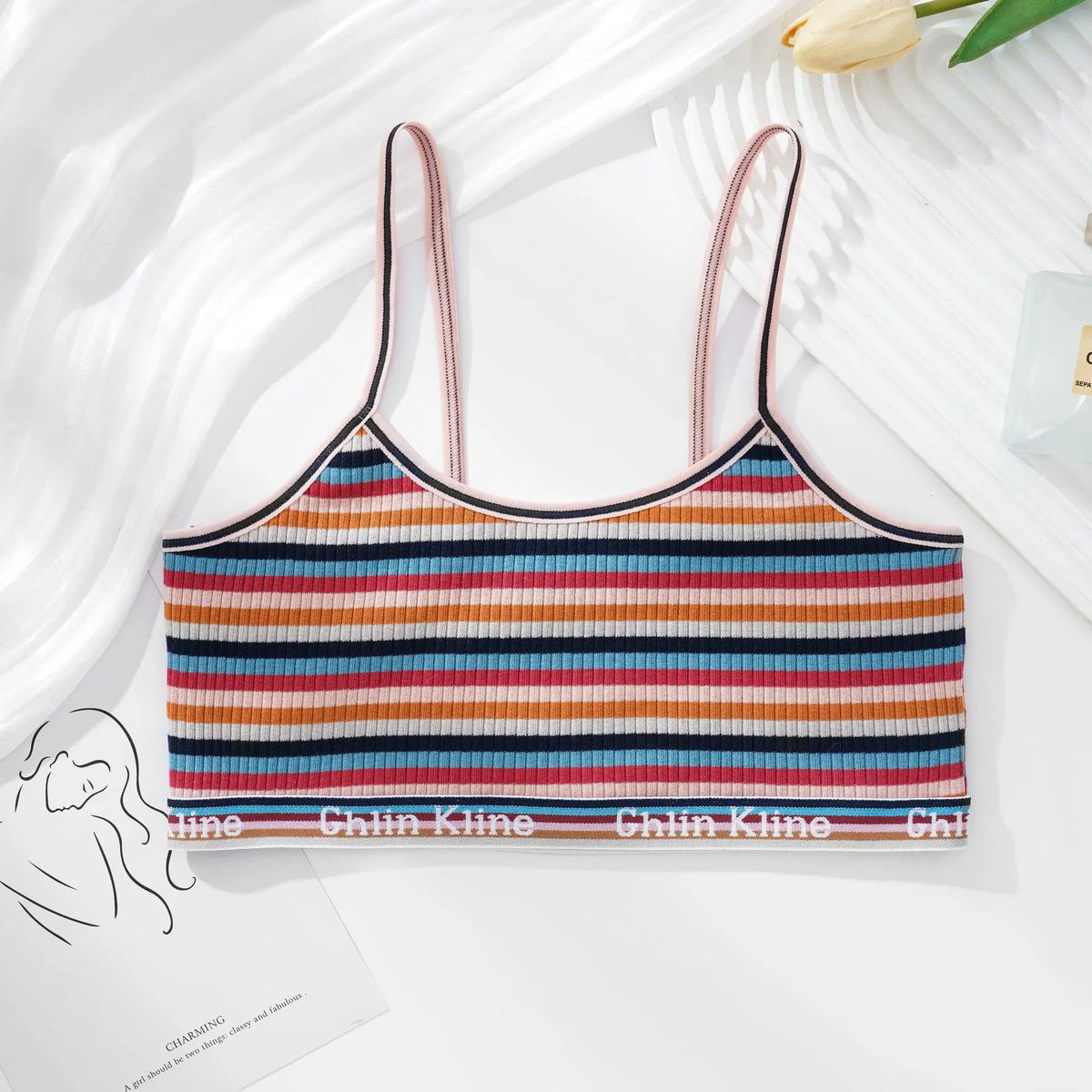 Women Non-wire Bras Female Cotton Bra Tops Striped Crop Top Small Breast Breathable Push Up Bra Comfort Girl Underwear