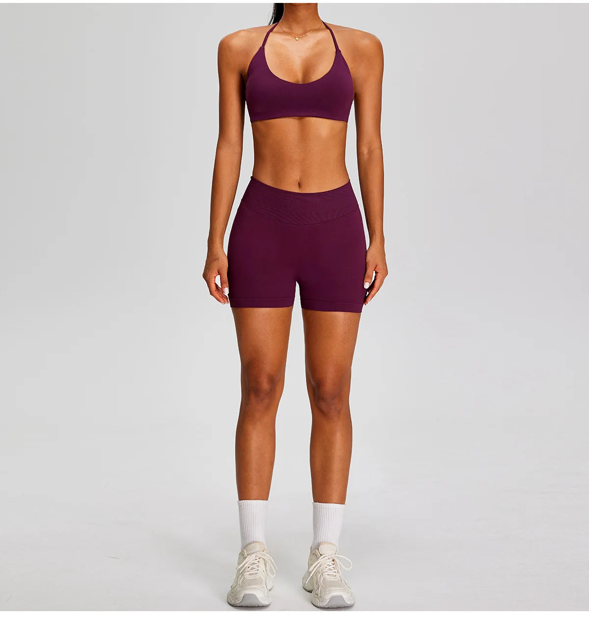 Spring Summer Seamless Yoga Sets Women Hanging Neck Back Criss Cross Sports Bra Gym Exersize Suit Outwear Gym Running Tracksuit