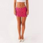 Women Sequin Mini Skirts Beaded Flower Y2k Pearl Embellished Low Rise Mini Bodycon Skirt Glitter Short Skirts Summer Streetwear