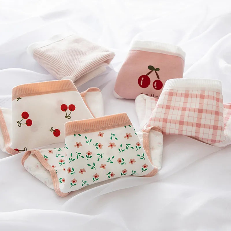 Cotton Panties Comfy Underwear Women Low Waist Briefs Female Underpants Lingerie Ladies Pantys M-XL Cherry Printed Design