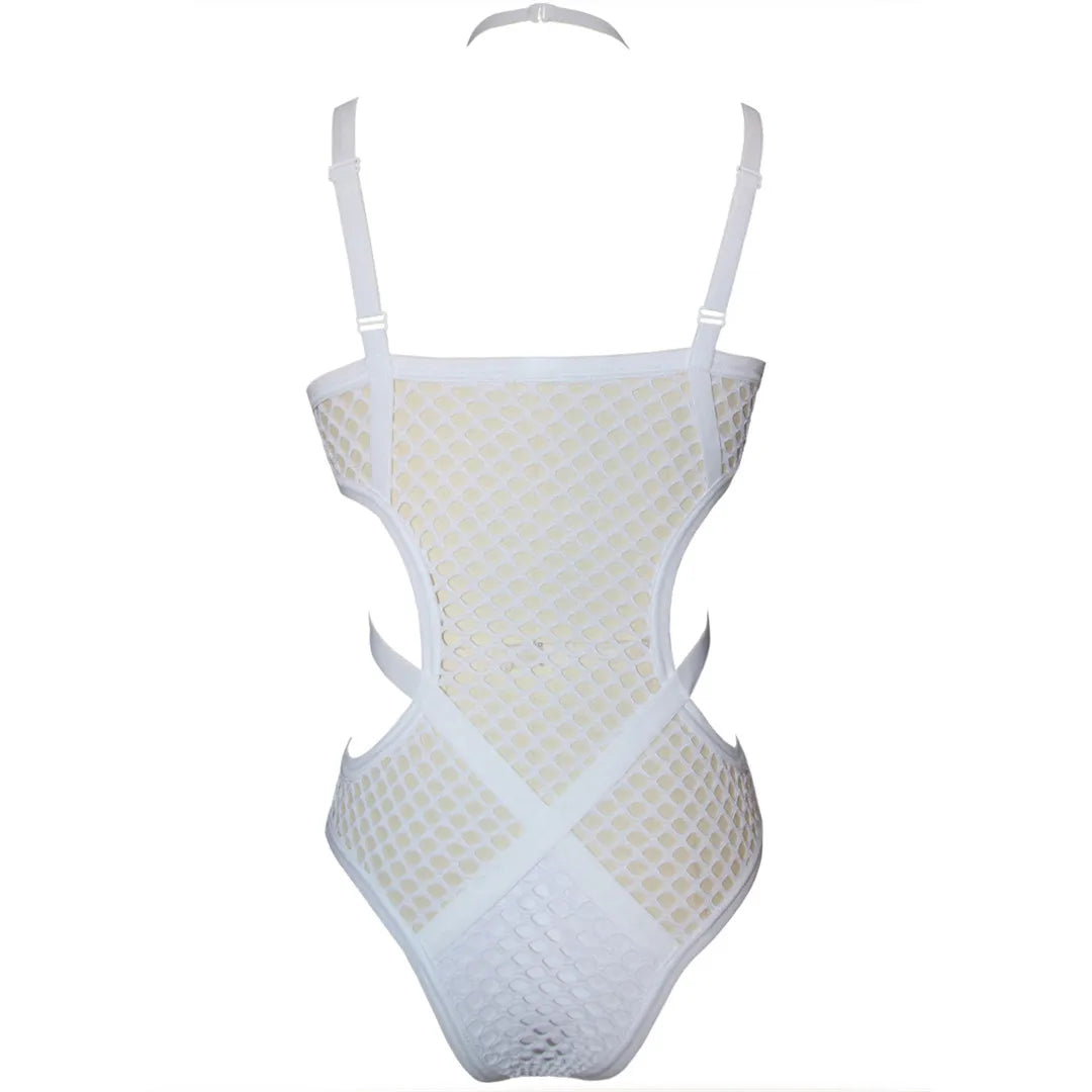 XS - 5XL Plus Size One Piece Swimsuit Female Women Bather Bathing Suit Swim Sheer Knit Fish Net Mesh Large Size Swimwear K536C