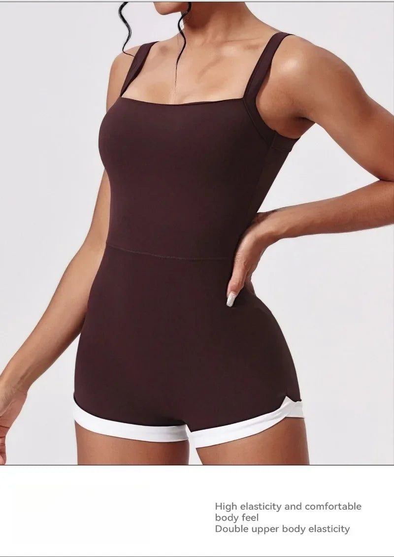 Women's Seamless Yoga Jumpsuit - Quick-Dry Color Block Naked Feel Bodysuit & Cut-Out Backless Straps for Running Fitness Workout