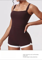 Women's Seamless Yoga Jumpsuit - Quick-Dry Color Block Naked Feel Bodysuit & Cut-Out Backless Straps for Running Fitness Workout