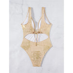 Sexy Golden Deep V Neck High Cut Leg Backless One Piece Swimsuit Women Swimwear Female Monokini Bather Bathing Suit Swim V6690
