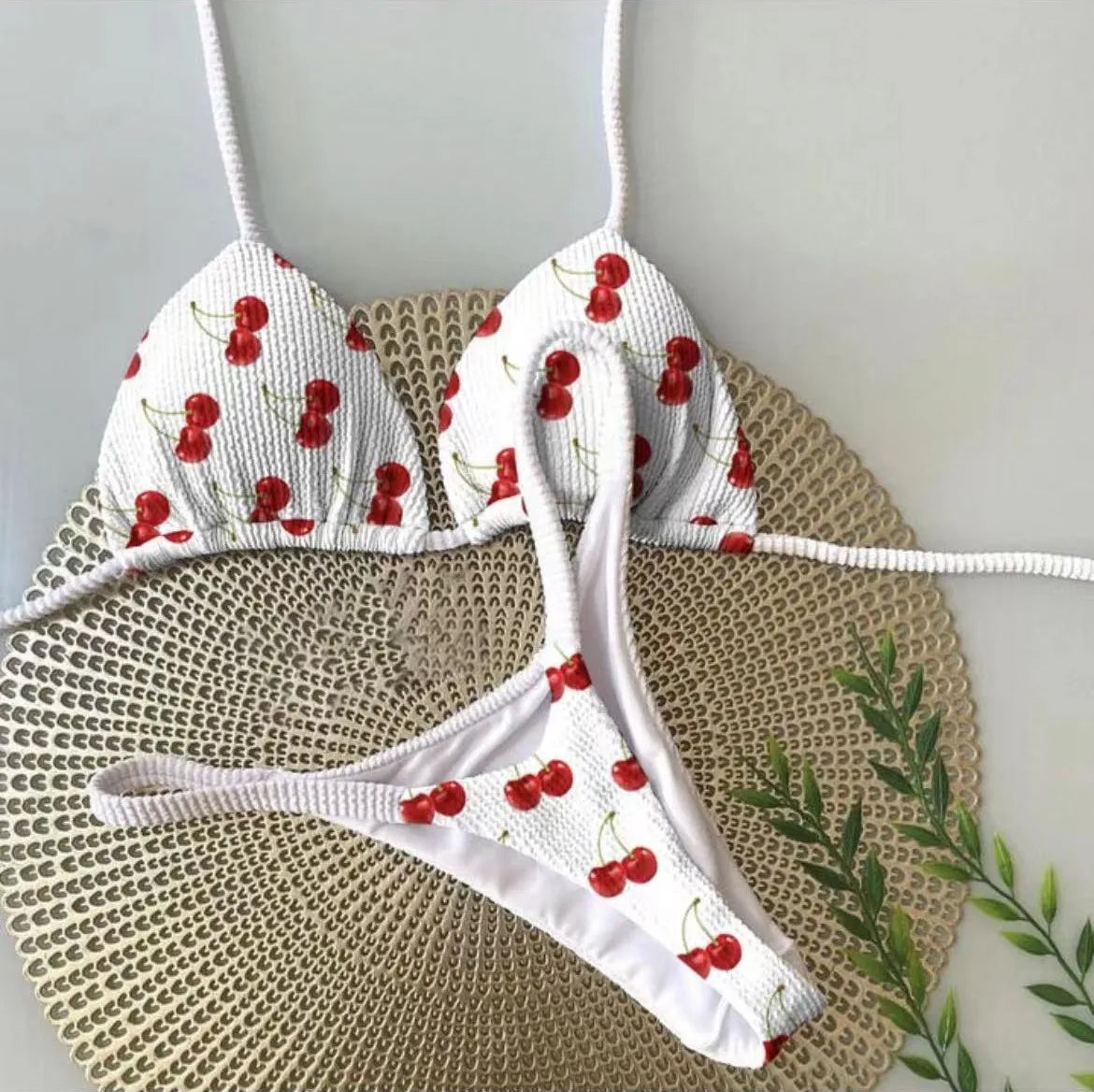 Swimwear Women CuteCherry Print Brazilian Thong Bikini Set Sexy Thong Swimsuit Two Pieces Bathing Suit Women 2023 Beach Wear